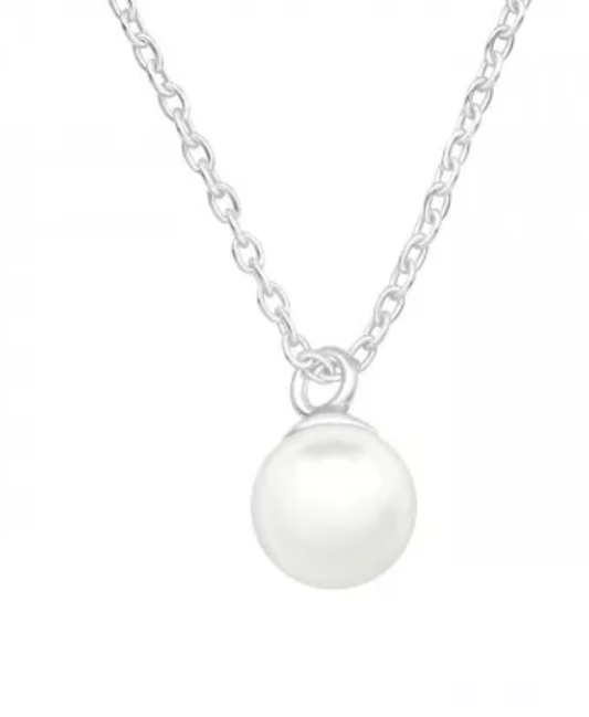Silver White Pearl Round Necklace