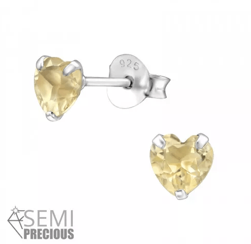 Silver Heart Genuine Citrine  Earrings