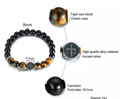 Men Tiger Eye Stone Cross Bracelet