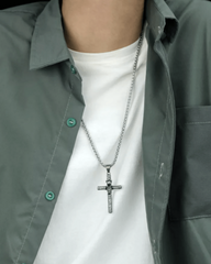 Steel Wolf Head Cross necklace