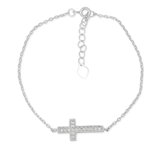 Silver Cross Cubic Zirconia Adjustable bracelet