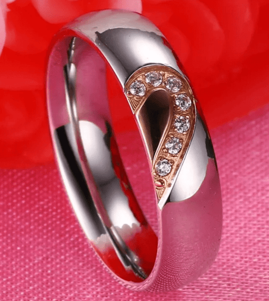 Steel Heart Wedding Engagement Ring for Couple