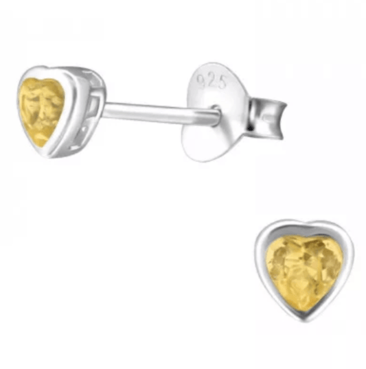 Silver Citrine Heart Stud Earrings