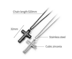 Steel CZ Cross Pendant