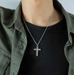 Steel CZ Cross Pendant