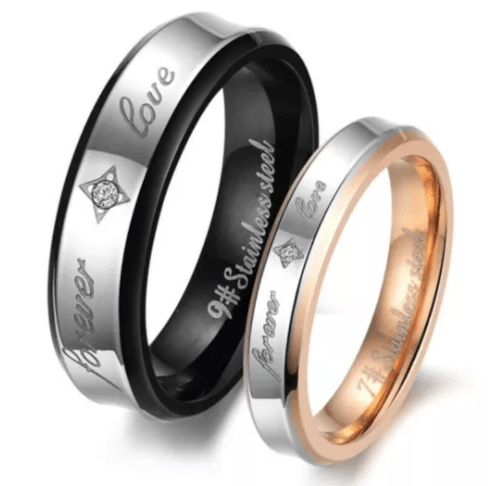 Steel Black Forever Love Wedding Engagement Ring for Couple