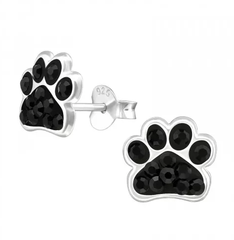 Silver Paw Print Stud Earrings for Girls