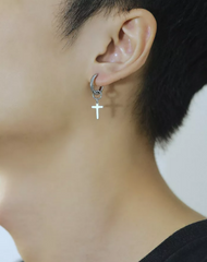 Cross Drop Hoop Earrings