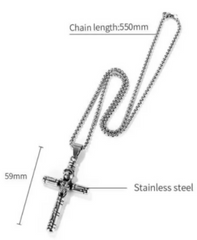 Steel Wolf Head Cross necklace