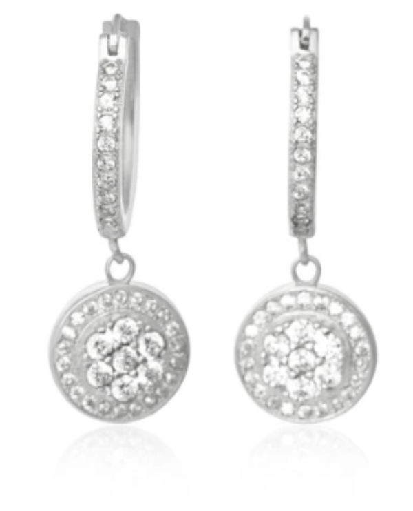 Sterling Silver Dangle Snap Hoop CZ Wedding Earrings