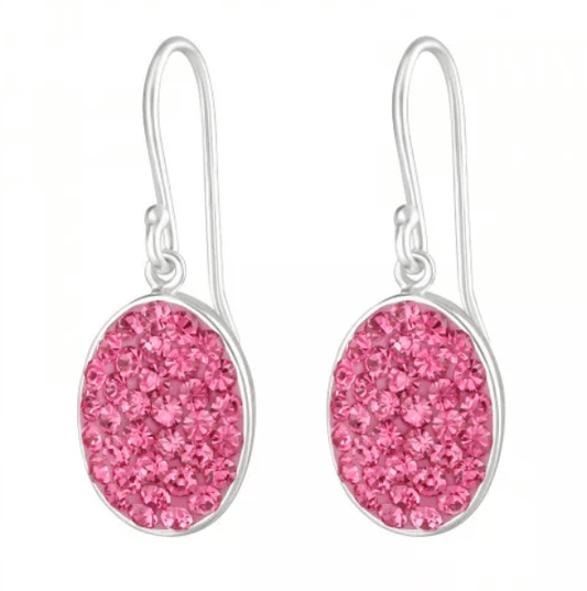 Silver Oval Crystal Earrings