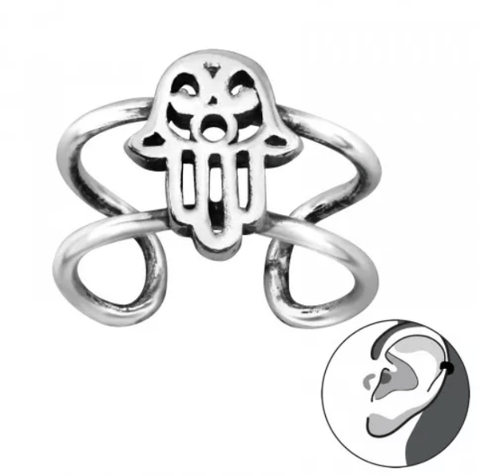 Silver Hamsa Ear Cuff