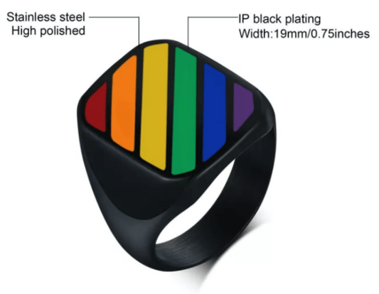 Steel Signet Ring Rainbow Striped