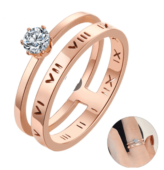 Roman Numeral Rose Gold Wedding Ring for Women