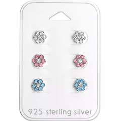 Silver Flower Ear Studs Set