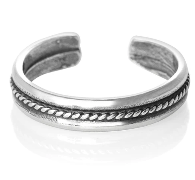 Silver Rope Groove Toe Ring