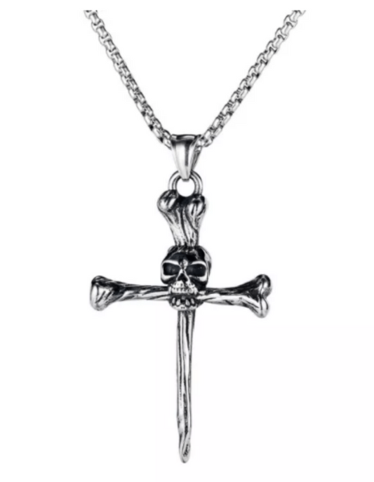 Stainless Steel Men's Skull Cross  Necklace