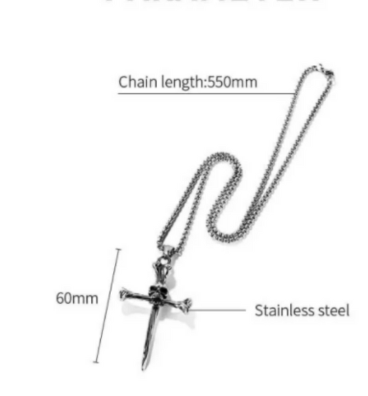 Stainless Steel Men's Skull Cross  Necklace