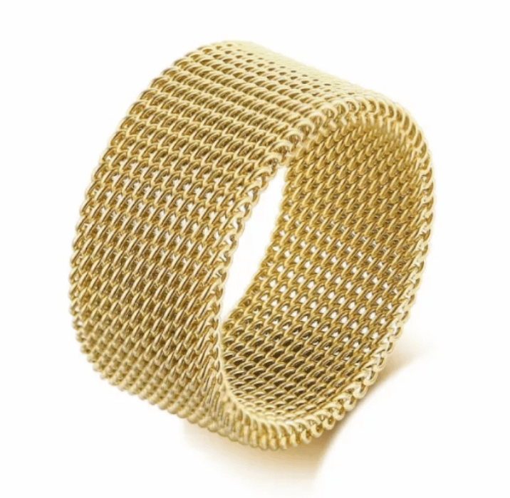 Steel Gold Wedding Bands Mesh Couple Ring