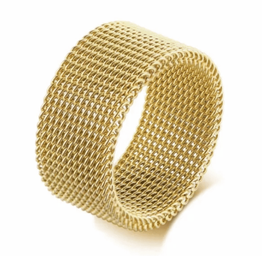 Steel Gold Wedding Bands Mesh Couple Ring