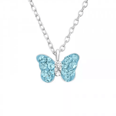 Kids Silver Blue Butterfly Pendant Necklace