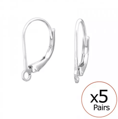 Leverback Ear Wires -5 Pairs  Silver Clasp Finding
