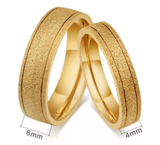 Steel Gold  Sand finish Wedding Engagement Ring for Couple