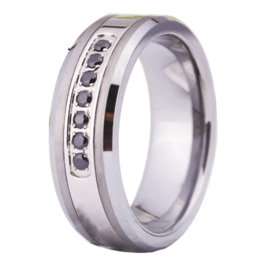 Men Black Crystal Engagement Wedding Ring for Men