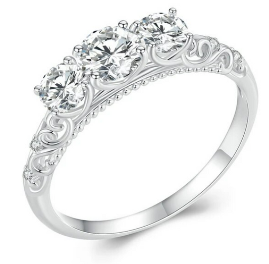  Silver Moissanite Engagement Ring for Women 