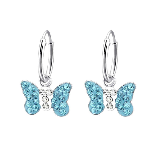 Silver Hanging Butterfly Hoop Earrings  for Girls