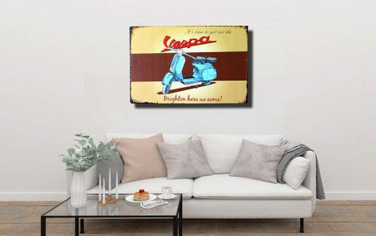 Vespa Scooter Metal in SIgn Poster