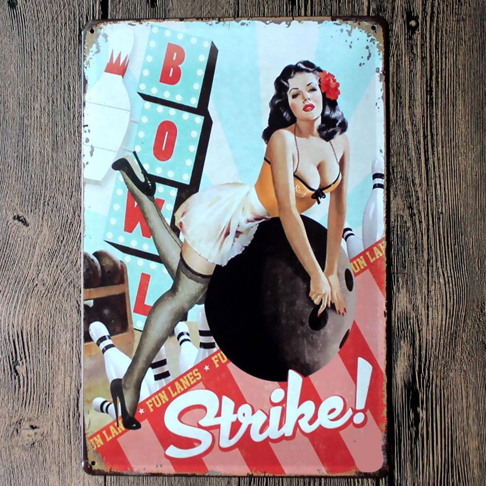 Sexy Girl Bowling Metal Tin Sign Poster