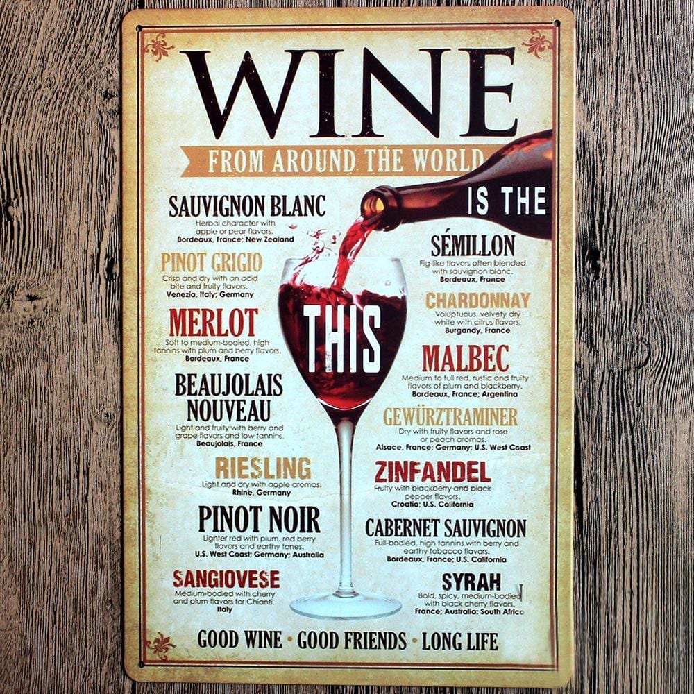 Wine From Around The World Retro Metal Tin Sign