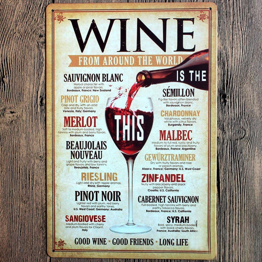 Wine From Around The World Retro Metal Tin Sign