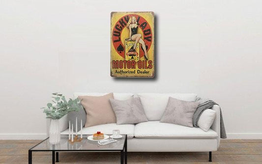 Lucky lady Motor Oil Tin Sign Poster