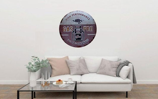 Gas Pro Round Embossed Metal Tin Sign Poster