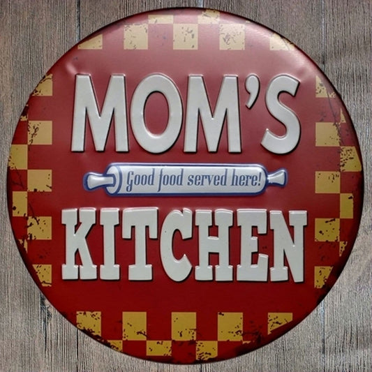 Moms Kitchen Round Embossed Metal Tin Sign Poster