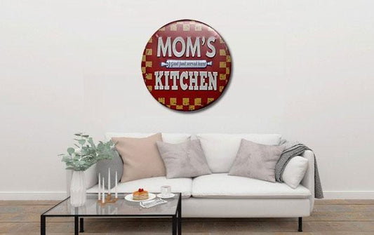 Moms Kitchen Round Embossed Metal Tin Sign Poster