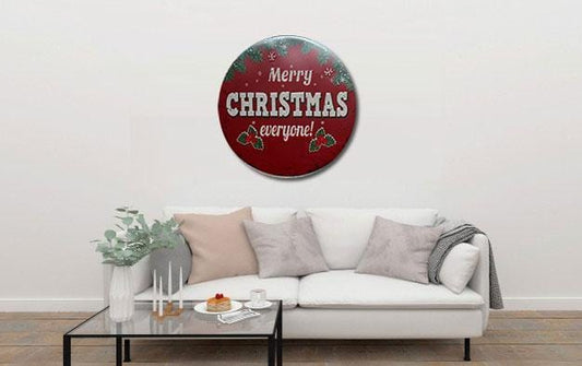 Merry Christmas Everyone Round Embossed Metal Tin Sign Poster