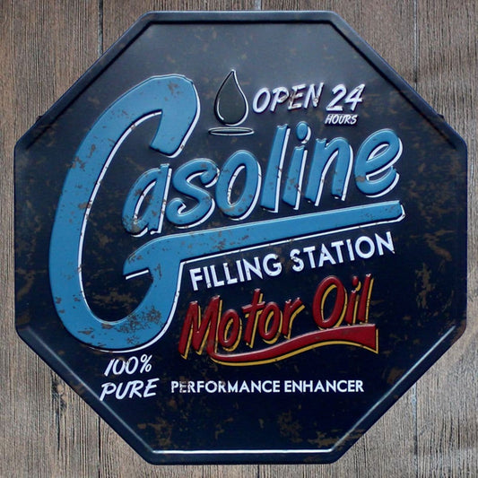 Gasoline Filling Station Octagon Metal Tin Sign Poster