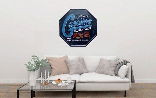 Gasoline Filling Station Octagon Metal Tin Sign Poster
