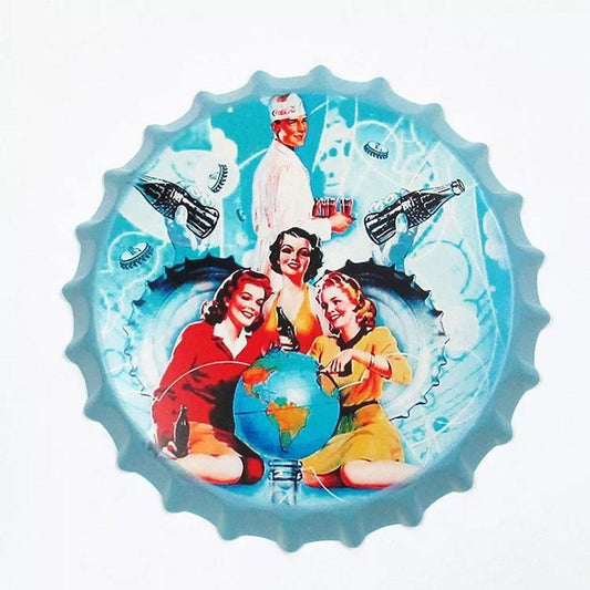 Ladys With Coke Beer Cap Metal Tin Sign Poster