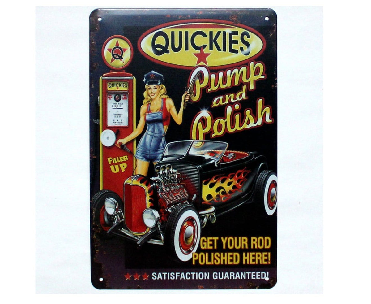 Quickies Pump & Polish Pin Up Girl Metal Tin Poster