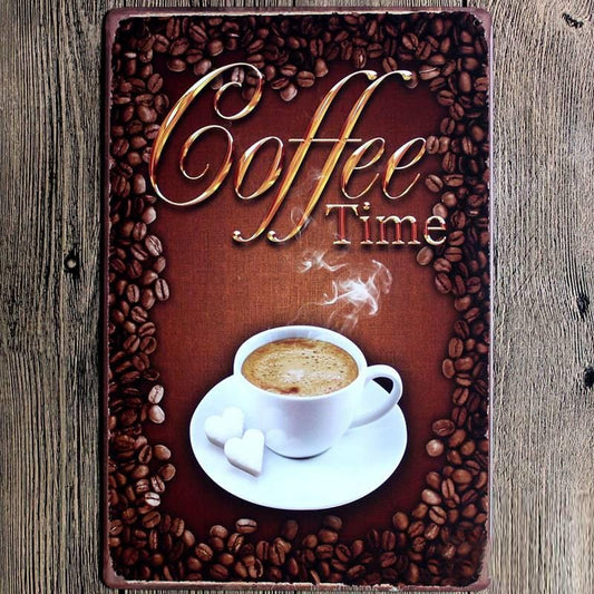 Vintage Coffee Time Metal Tin Poster