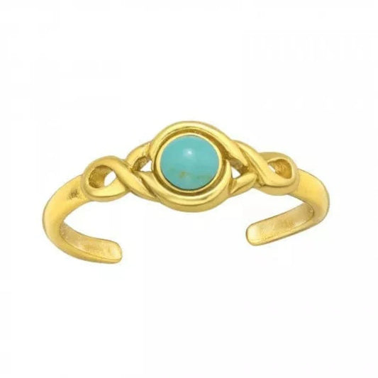 Silver Turquoise Round Adjustable Toe Ring
