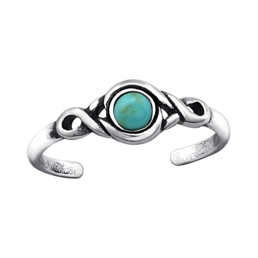 Sterling Silver Turquoise Patterned Toe Ring-Sodalite