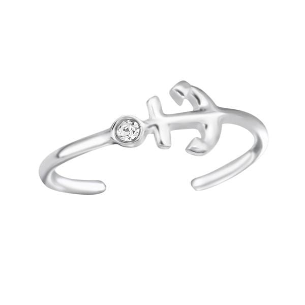 Silver Anchor Crystal Toe Ring