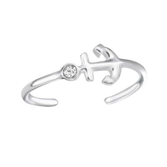 Silver Anchor Crystal Toe Ring