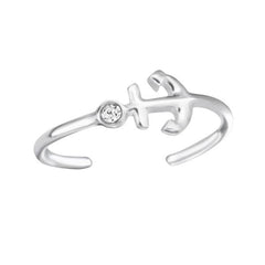 Silver Anchor Crystal Toe Ring