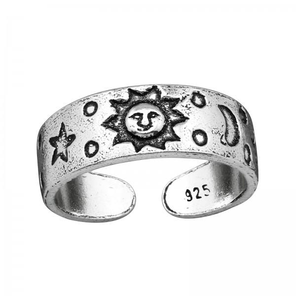 Silver Sun, Moon & Star  Toe Ring